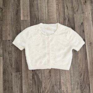 Pacsun Fuzzy fur white buttoned top